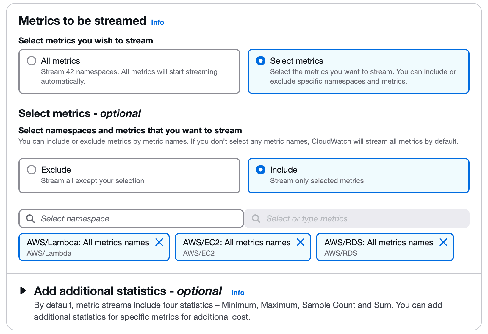 Edit metrics stream to change which metrics are exported