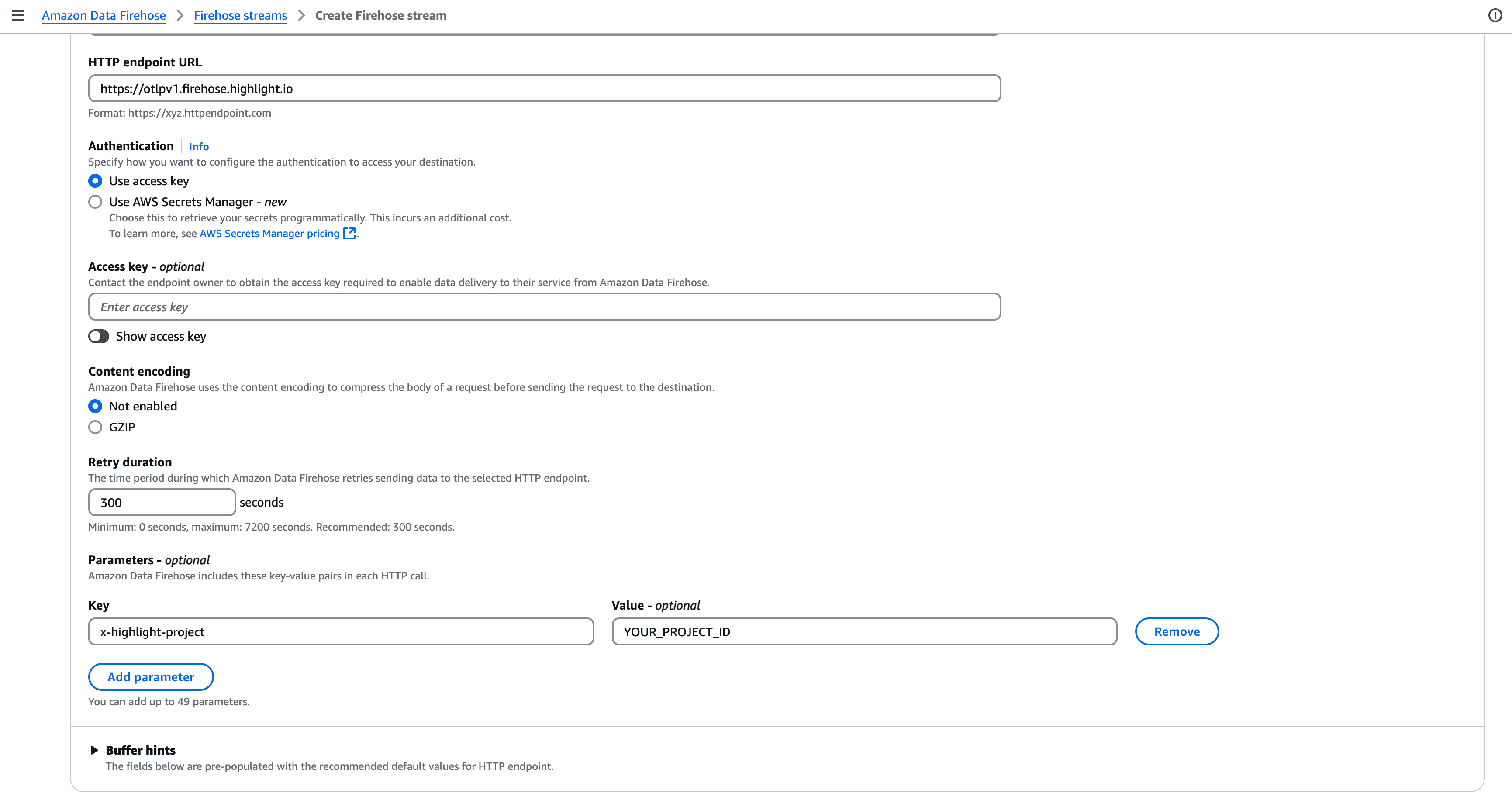 Configure your Firehose stream