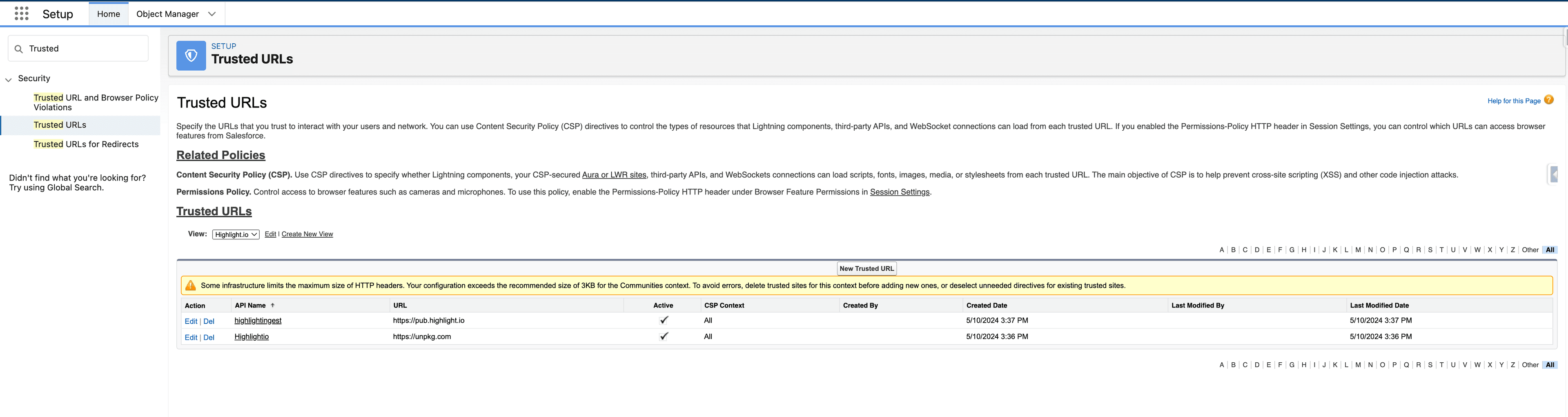 Access trusted URLs in Salesforce